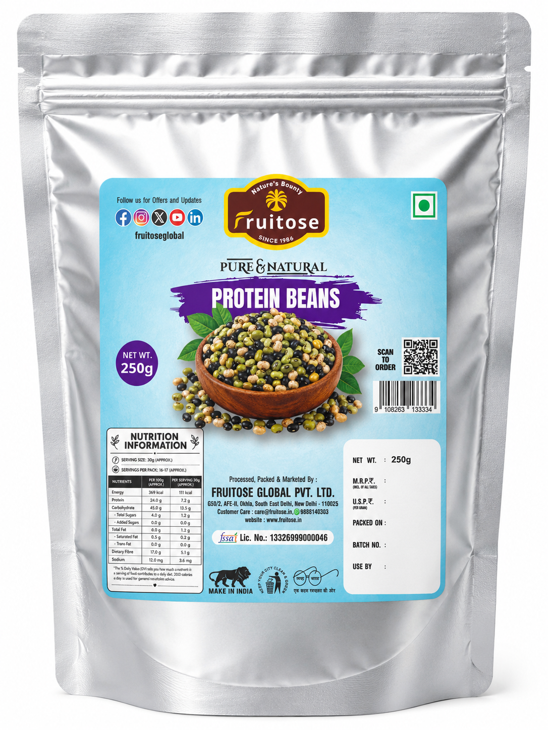 Protein Beans – High Protein Roasted Bean Mix | Healthy Crunchy Snack | 250g