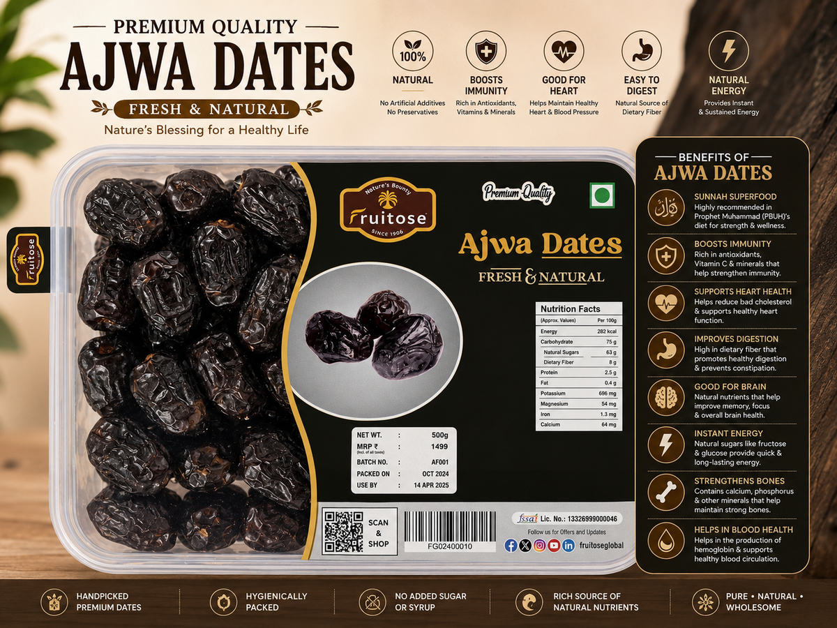 Premium Ajwa Dates | Authentic Saudi Arabian Khajoor | 500g