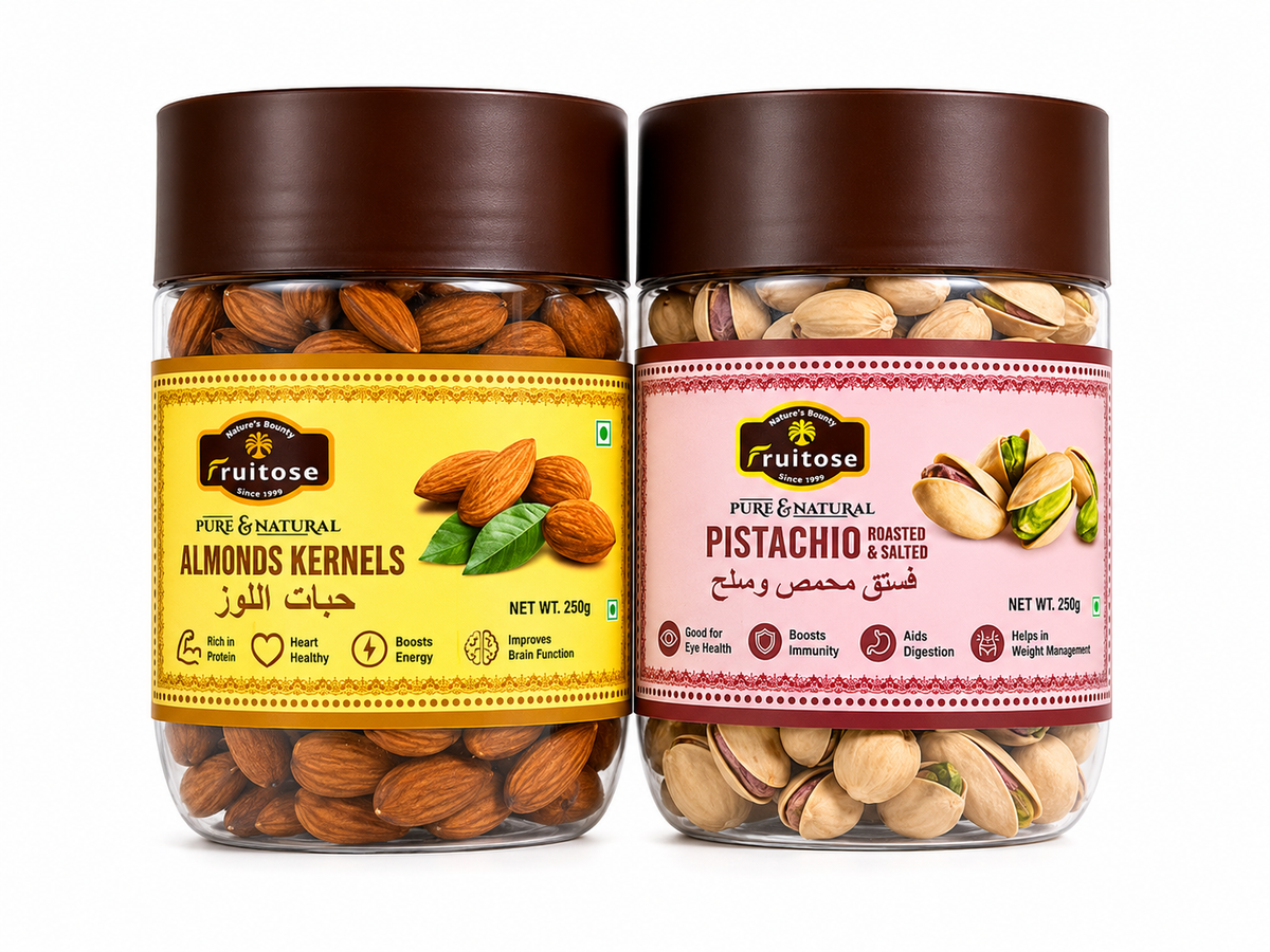 Premium Almond & Pistachio Duo – California Almonds + W320 Cashews (2 × 250g)
