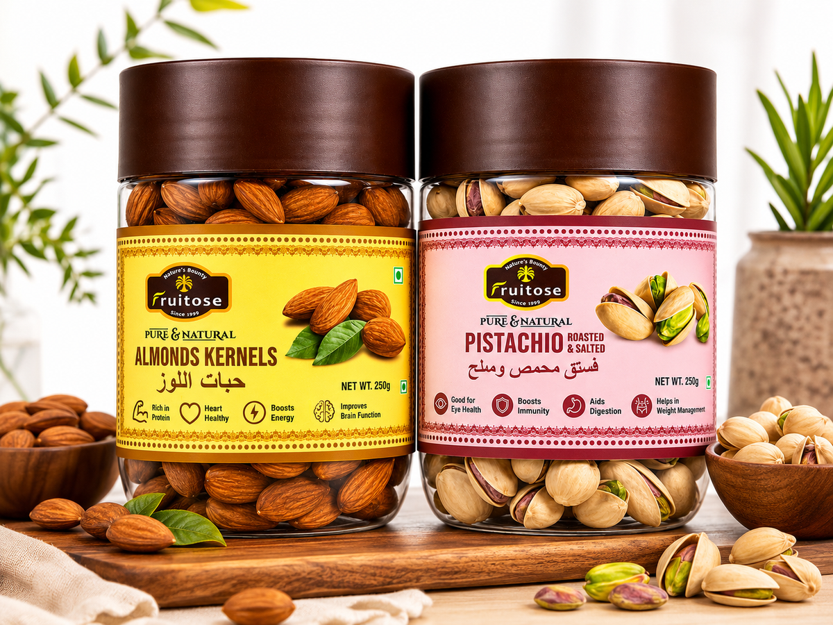Premium Almond & Pistachio Duo – California Almonds + W320 Cashews (2 × 250g)