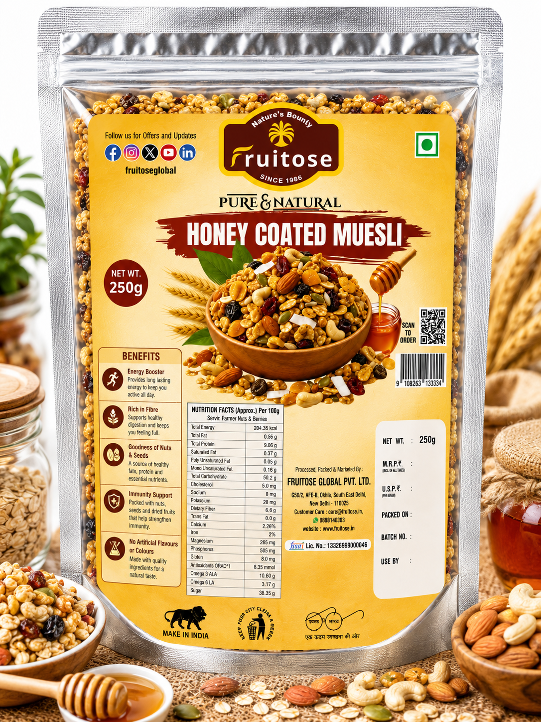 Honey Coated Muesli – Crunchy Nut & Fruit Breakfast Cereal | 250g