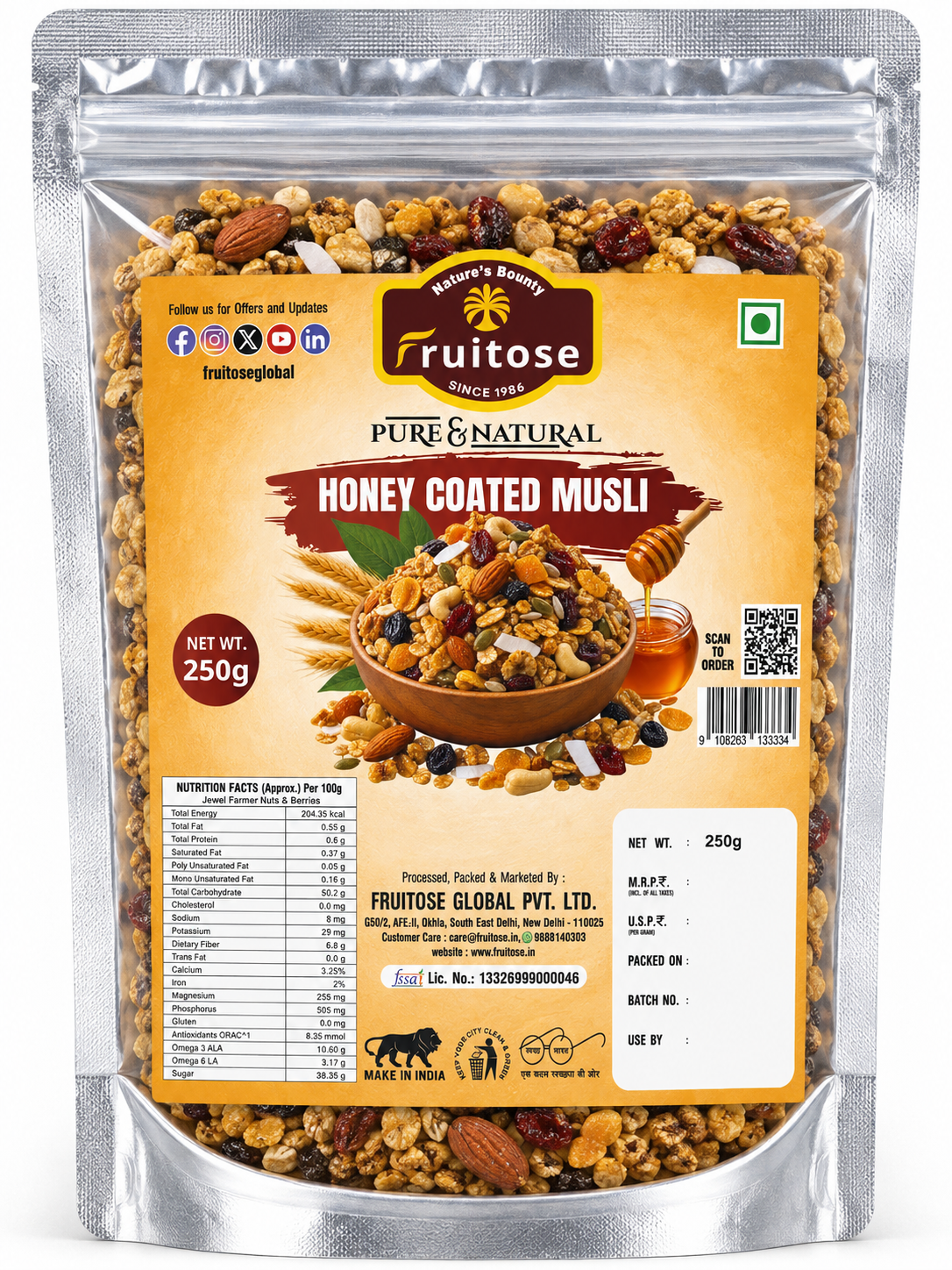 Honey Coated Muesli – Crunchy Nut & Fruit Breakfast Cereal | 250g