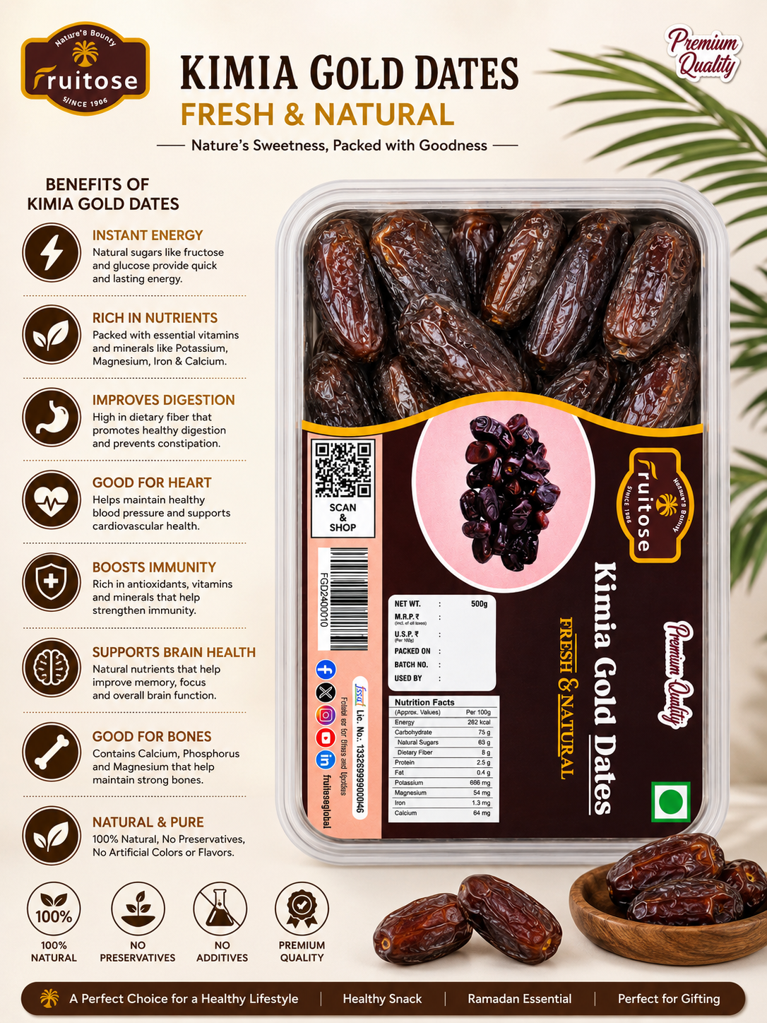 Premium Safawi (Kalmi) Dates | Authentic Saudi Dates | 500g