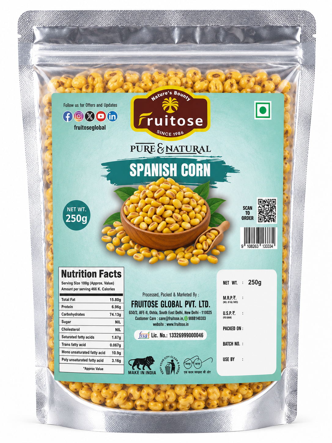 Spanish Corn – Crunchy Roasted Corn Snack | Crispy & Delicious | 250g