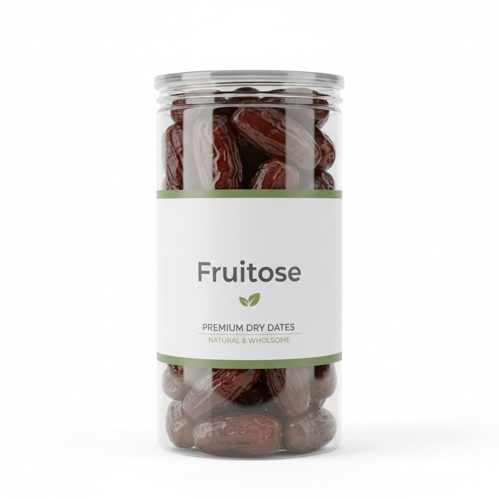 Dry Dates iske kao  fruitose hai brand hai   plastic  Jar